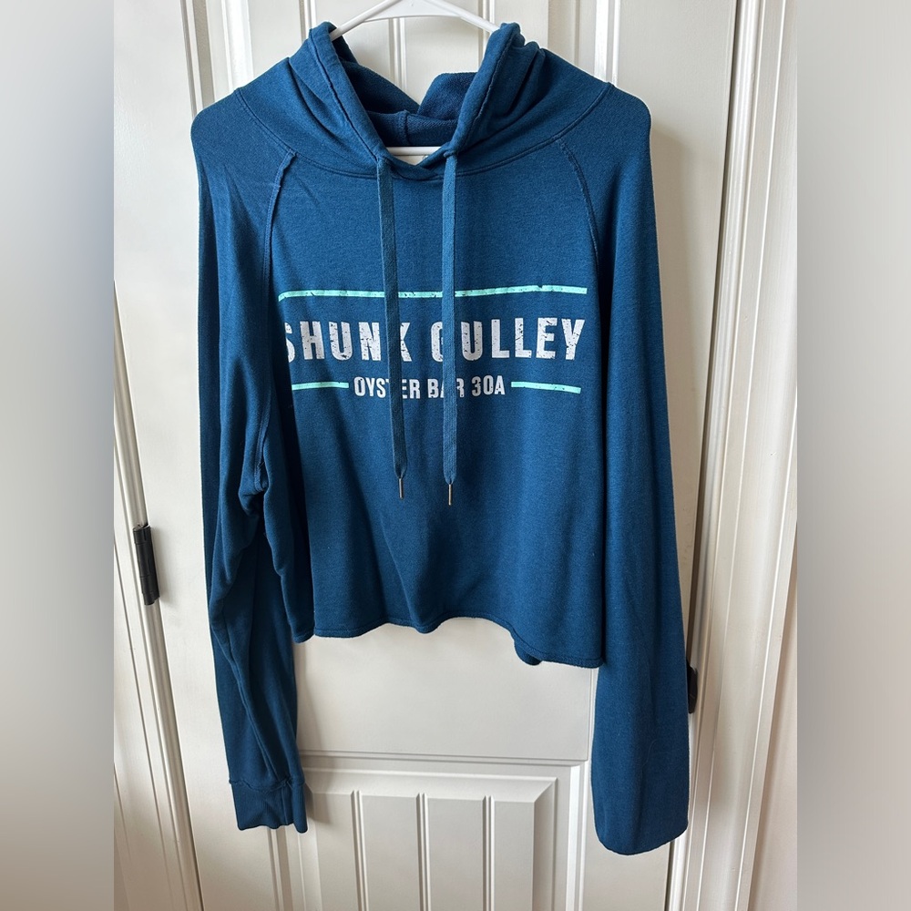 Shunk Gulley 30A Florida Cropped Hoodie Sweatshirt Size XL Navy Seaside